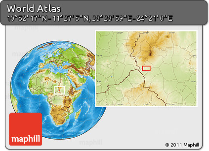 Physical Location Map of the Area around 11° 9' 41" N, 23° 52' 30" E