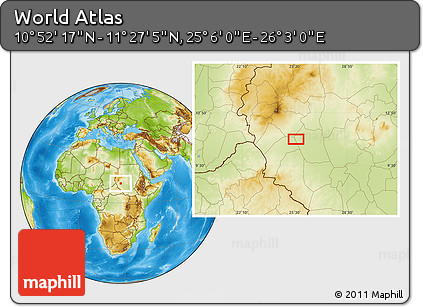 Physical Location Map of the Area around 11° 9' 41" N, 25° 34' 30" E