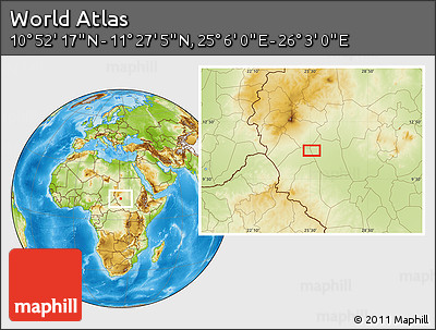 Physical Location Map of the Area around 11° 9' 41" N, 25° 34' 30" E
