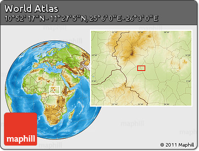 Physical Location Map of the Area around 11° 9' 41" N, 25° 34' 30" E