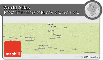 Physical Panoramic Map of the Area around 11° 9' 41" N, 25° 34' 30" E