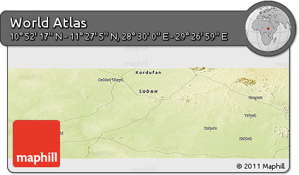 Physical Panoramic Map of the Area around 11° 9' 41" N, 28° 58' 30" E
