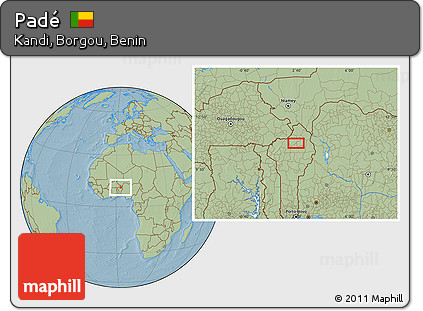 Savanna Style Location Map of Padé, hill shading