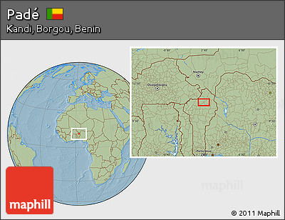 Savanna Style Location Map of Padé, hill shading