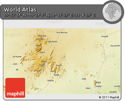 Physical 3D Map of the Area around 11° 9' 41" N, 30° 40' 29" E