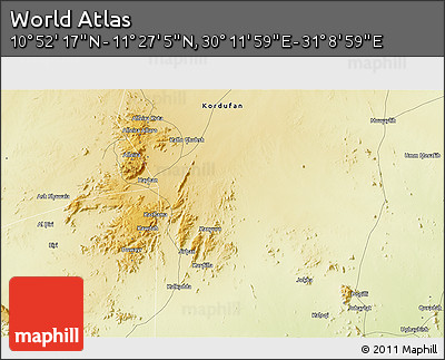 Physical 3D Map of the Area around 11° 9' 41" N, 30° 40' 29" E