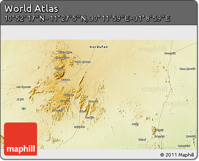 Physical 3D Map of the Area around 11° 9' 41" N, 30° 40' 29" E