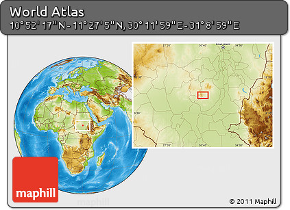 Physical Location Map of the Area around 11° 9' 41" N, 30° 40' 29" E