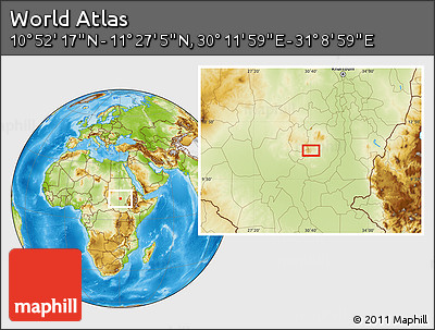 Physical Location Map of the Area around 11° 9' 41" N, 30° 40' 29" E