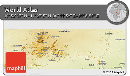 Physical Panoramic Map of the Area around 11° 9' 41" N, 30° 40' 29" E
