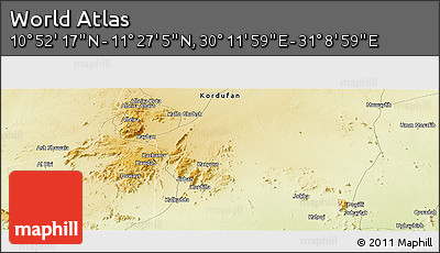 Physical Panoramic Map of the Area around 11° 9' 41" N, 30° 40' 29" E