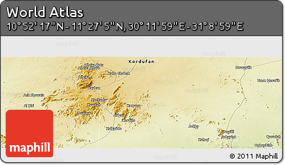 Physical Panoramic Map of the Area around 11° 9' 41" N, 30° 40' 29" E