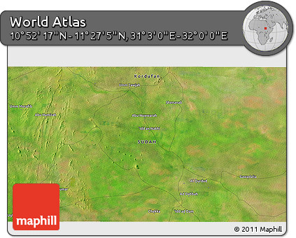 Satellite 3D Map of the Area around 11° 9' 41" N, 31° 31' 29" E