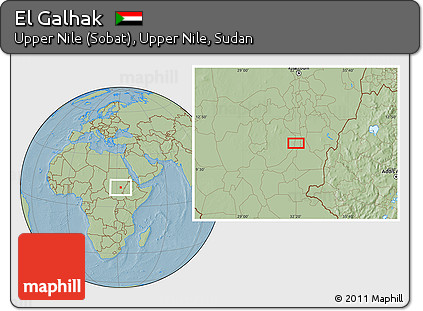 Savanna Style Location Map of El Galhak, hill shading