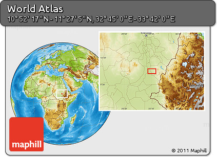 Physical Location Map of the Area around 11° 9' 41" N, 33° 13' 30" E
