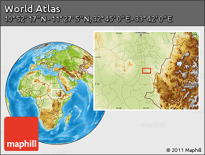 Physical Location Map of the Area around 11° 9' 41" N, 33° 13' 30" E