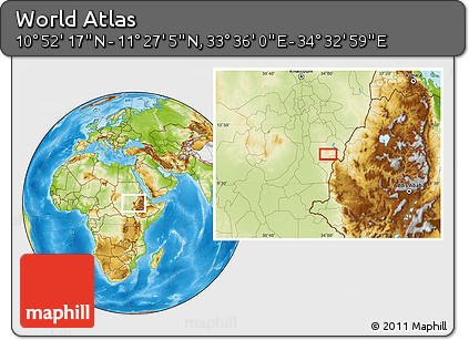 Physical Location Map of the Area around 11° 9' 41" N, 34° 4' 30" E