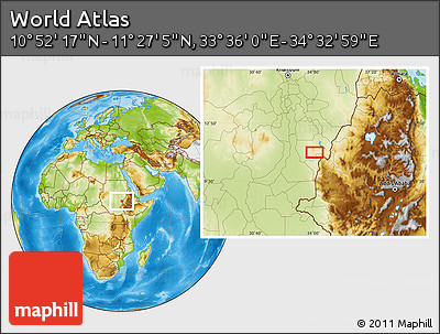 Physical Location Map of the Area around 11° 9' 41" N, 34° 4' 30" E