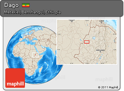 Shaded Relief Location Map of Dago