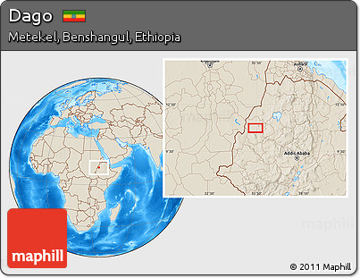 Shaded Relief Location Map of Dago