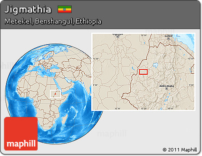 Shaded Relief Location Map of Jigmathia