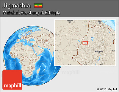 Shaded Relief Location Map of Jigmathia