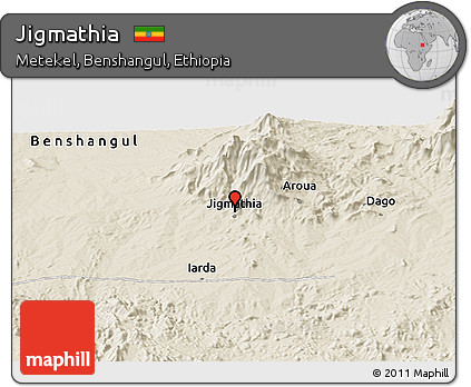 Shaded Relief Panoramic Map of Jigmathia