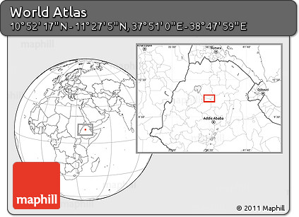 Blank Location Map of the Area around 11° 9' 41" N, 38° 19' 30" E