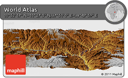 Physical Panoramic Map of the Area around 11° 9' 41" N, 38° 19' 30" E
