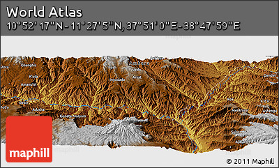 Physical Panoramic Map of the Area around 11° 9' 41" N, 38° 19' 30" E