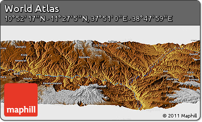 Physical Panoramic Map of the Area around 11° 9' 41" N, 38° 19' 30" E