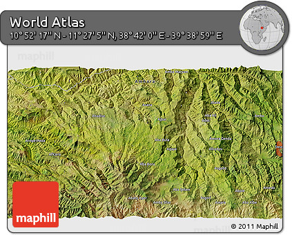 Satellite 3D Map of the Area around 11° 9' 41" N, 39° 10' 29" E