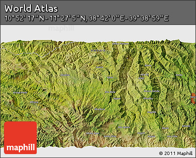 Satellite 3D Map of the Area around 11° 9' 41" N, 39° 10' 29" E