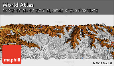 Physical Panoramic Map of the Area around 11° 9' 41" N, 39° 10' 29" E