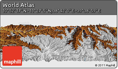 Physical Panoramic Map of the Area around 11° 9' 41" N, 39° 10' 29" E