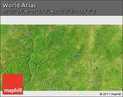 Satellite 3D Map of the Area around 11° 9' 41" N, 3° 28' 30" E