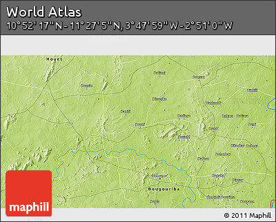 Physical 3D Map of the Area around 11° 9' 41" N, 3° 19' 30" W