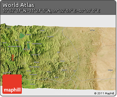 Satellite 3D Map of the Area around 11° 9' 41" N, 40° 1' 29" E