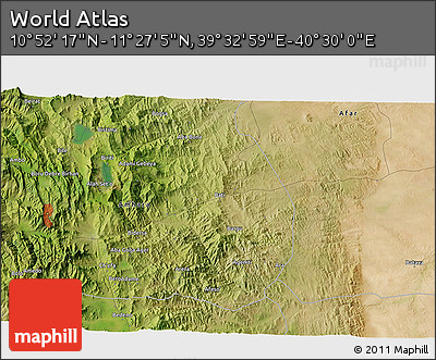 Satellite 3D Map of the Area around 11° 9' 41" N, 40° 1' 29" E