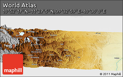 Physical Panoramic Map of the Area around 11° 9' 41" N, 40° 1' 29" E