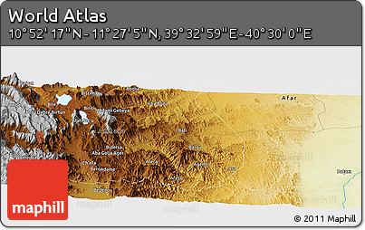 Physical Panoramic Map of the Area around 11° 9' 41" N, 40° 1' 29" E