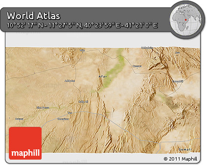 Satellite 3D Map of the Area around 11° 9' 41" N, 40° 52' 30" E