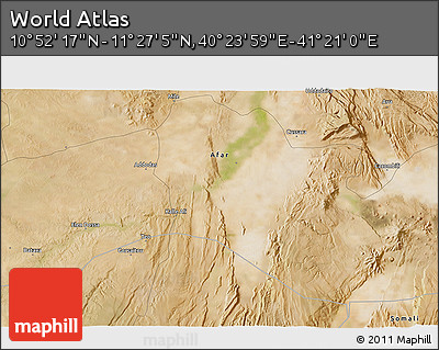 Satellite 3D Map of the Area around 11° 9' 41" N, 40° 52' 30" E