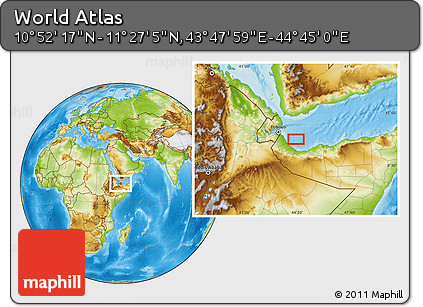 Physical Location Map of the Area around 11° 9' 41" N, 44° 16' 29" E