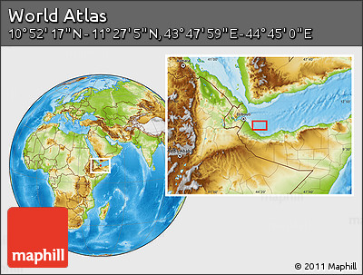 Physical Location Map of the Area around 11° 9' 41" N, 44° 16' 29" E