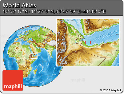 Physical Location Map of the Area around 11° 9' 41" N, 44° 16' 29" E