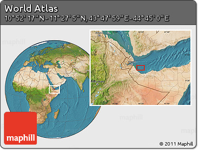Satellite Location Map of the Area around 11° 9' 41" N, 44° 16' 29" E
