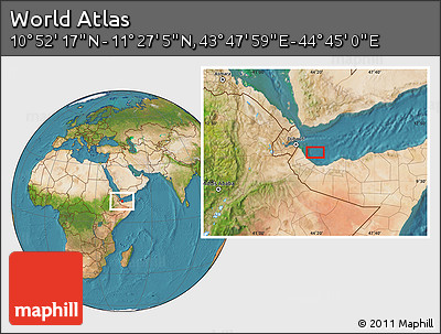 Satellite Location Map of the Area around 11° 9' 41" N, 44° 16' 29" E