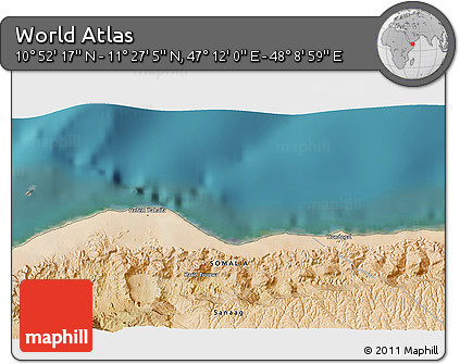 Satellite 3D Map of the Area around 11° 9' 41" N, 47° 40' 29" E