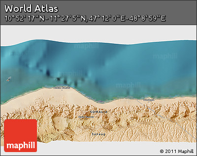 Satellite 3D Map of the Area around 11° 9' 41" N, 47° 40' 29" E